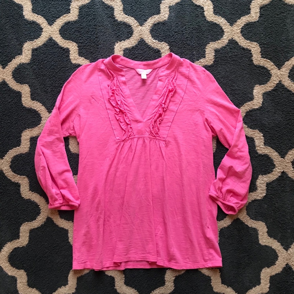 Lilly Pulitzer pink ruffle top size xs